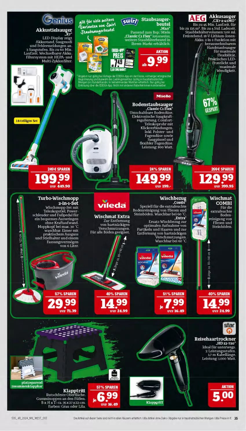 Aktueller Prospekt Marktkauf - Prospekt - von 24.11 bis 30.11.2024 - strona 35 - produkty: akku, angebot, Behälter, beutel, bodenstaubsauger, deka, eimer, eis, Elektro, handstaubsauger, kraft, LG, miele, Reinigung, rel, Ria, Schal, Spezi, staubsauger, staubsaugerbeutel, Teleskop, teleskopstiel, Ti, tisch, umschaltbare bodendüse, Wischmopp