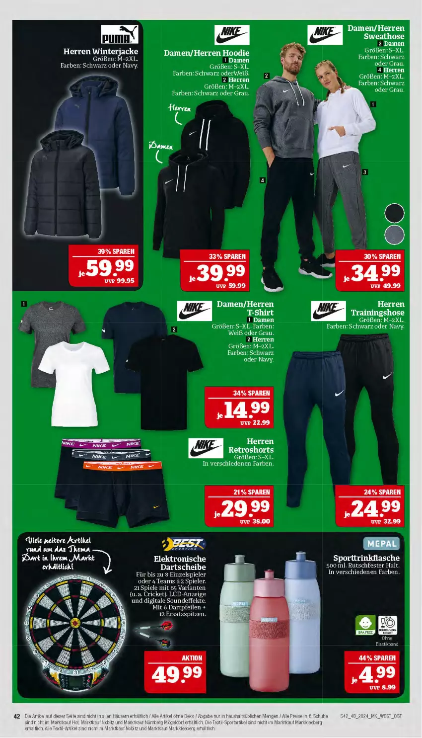 Aktueller Prospekt Marktkauf - Prospekt - von 24.11 bis 30.11.2024 - strona 42 - produkty: asti, Elektro, flasche, hose, Nike, puma, retroshorts, Ria, rwe, shorts, Spiele, Sport, Ti, Trainingshose, trinkflasche