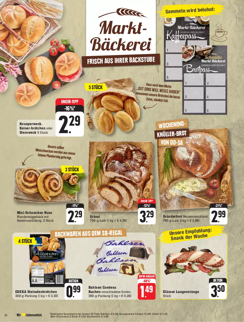 Aktueller Prospekt Edeka - Angebote der Woche - von 25.09 bis 30.09.2023 - strona 10 - produkty: backwaren, bahlsen, brot, brötchen, comtess, comtess kuchen, deka, eis, haselnuss, kaffee, Kaiser, kuchen, Laugenstange, Mini-Schnecken, ndk, nuss, Ofen, Plunder, regal, reis, rwe, snack, steinofen, stube, super-knüller, Ti, weck, weizenmischbrot, ZTE