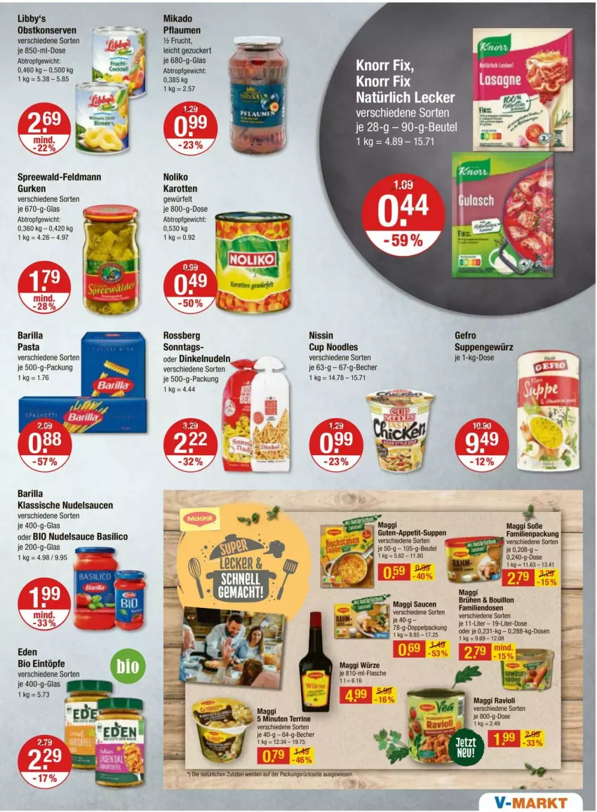 Aktueller Prospekt Vmarkt - Prospekte - von 29.02 bis 06.03.2024 - strona 7 - produkty: barilla, basilico, Becher, beutel, bio, eintöpfe, erde, flasche, frucht, gewürz, gurke, gurken, karotten, maggi, maggi würze, mikado, Nissin, nudel, nudeln, obst, pasta, pflaume, pflaumen, ravioli, sauce, saucen, Soße, spreewald-feldmann, suppe, suppen, terrine, würfel, zucker