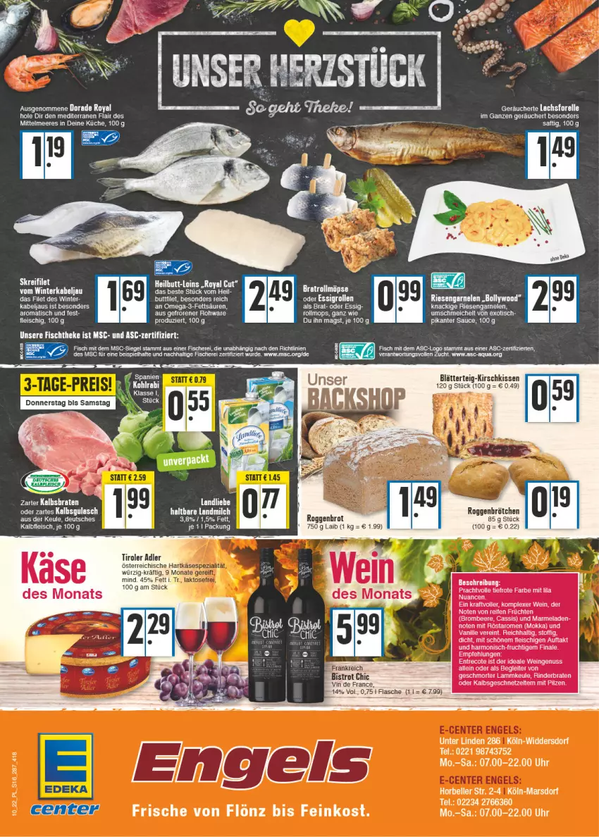 Aktueller Prospekt E Center - Angebote der Woche - von 07.03 bis 12.03.2022 - strona 16 - produkty: aqua, beere, blätterteig, braten, brombeere, brot, brötchen, cassis, Dorade, dorade royal, eis, elle, ente, feinkost, fisch, fische, Fischer, flasche, fleisch, forelle, frucht, früchte, früchten, garnelen, gulasch, hartkäse, Käse, kirsch, kissen, küche, lachs, lamm, lammkeule, landmilch, marmelade, milch, Nuance, nuss, omega, Omega-3, reifen, rel, riesengarnelen, rind, rinder, rinderbraten, roggenbrötchen, saft, sauce, Schere, Spezi, tee, Ti, tisch, uhr, vanille, wein