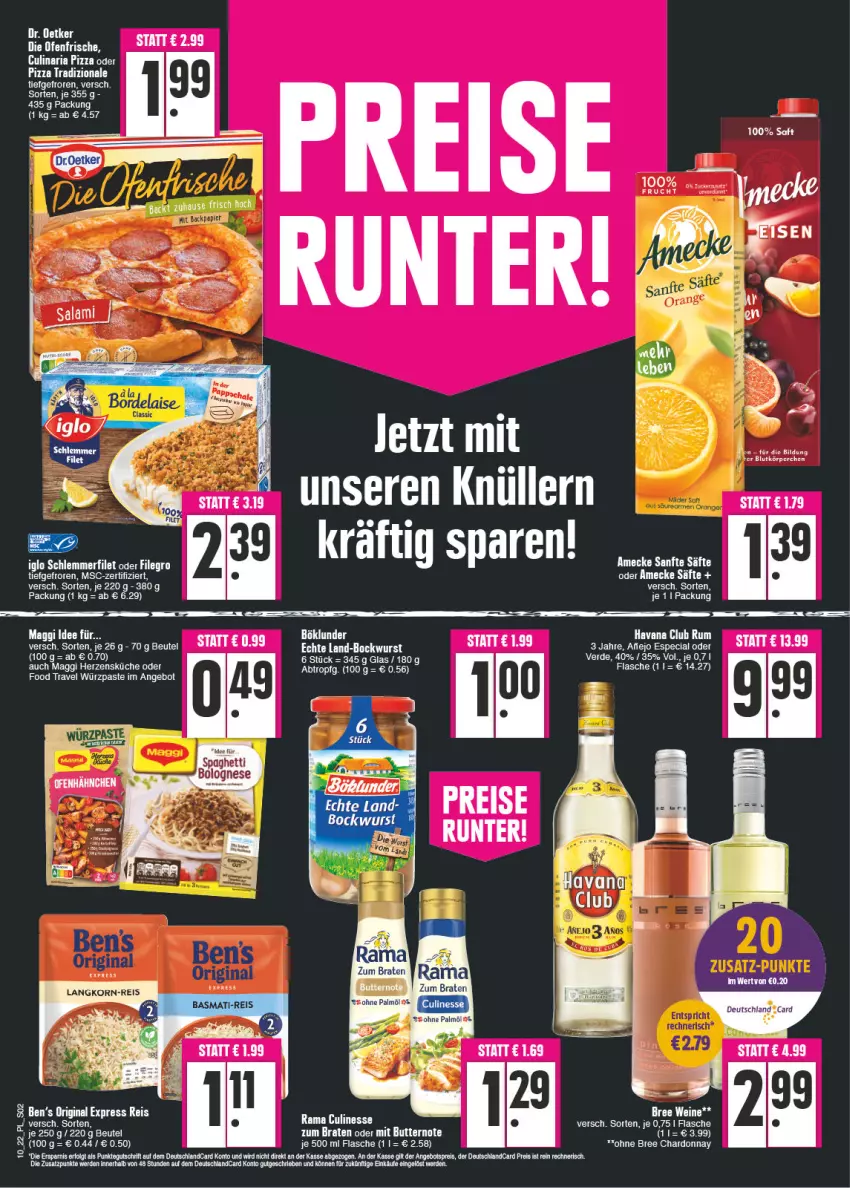 Aktueller Prospekt E Center - Angebote der Woche - von 07.03 bis 12.03.2022 - strona 2 - produkty: amecke, angebot, angebotspreis, basmati, basmati-reis, beutel, bockwurst, braten, bree, butter, chardonnay, culinaria, deutschlandcard, die ofenfrische, eis, ente, erde, flasche, Havana Club, korn, küche, LG, maggi, Ofen, ohne palmöl, pizza, reis, Ria, rum, saft, säfte, tee, Ti, wurst