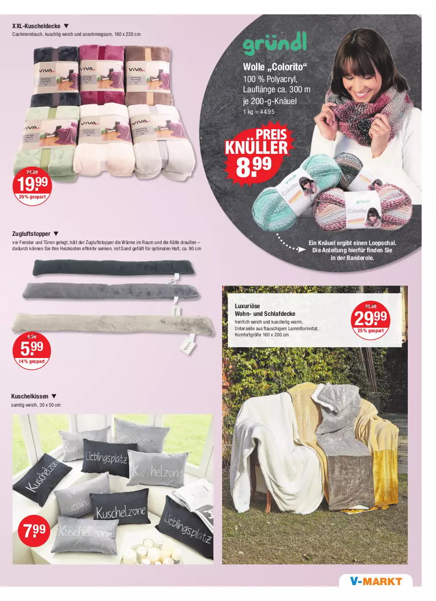 Aktueller Prospekt Vmarkt - V-Markt - von 06.10 bis 12.10.2022 - strona 21 - produkty: cashmere, decke, eis, fenster, Fenster und Türen, kissen, kuscheldecke, lamm, reis, Schal, Ti, topper, wolle, Zugluftstopper