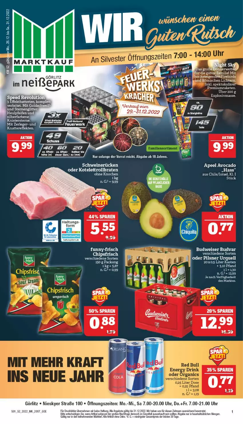 Aktueller Prospekt Marktkauf - Prospekt - von 25.12 bis 31.12.2022 - strona 1 - produkty: angebot, angebote, avocado, batterie, batterien, braten, chips, chipsfrisch, eis, kotelett, pils, pilsner, pilsner urquell, reis, rollbraten, rwe, sahne, schwein, schweine, schweinerücken, spee, tee, Ti, uhr, wein, weine, ZTE