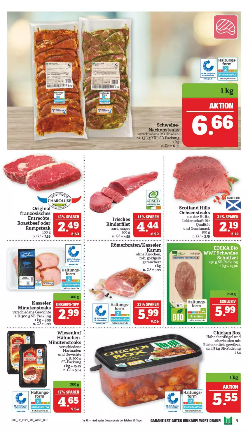 Aktueller Prospekt Marktkauf - Prospekt - von 25.12 bis 31.12.2022 - strona 9 - produkty: beef, bio, braten, deka, edeka bio, eis, filet, gewürz, gin, hähnchenflügel, kasseler, lebensmittel, mac, marinade, minutensteaks, reis, rind, rinder, rinderfilet, roastbeef, schnitzel, schwein, schweine, steak, steaks, Ti, wein, weine, wiesenhof, ZTE