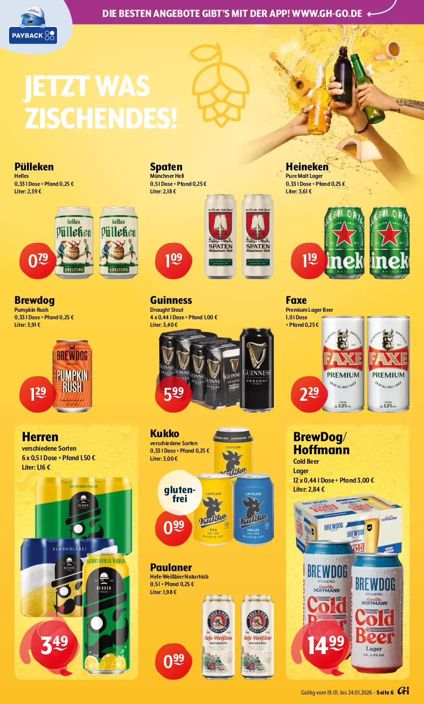 Aktueller Prospekt Getraenke Hoffmann - Prospekte - von 19.01 bis 24.01.2026 - strona 6 - produkty: angebot, angebote, axe, bier, elle, Guinness, Hefe, heineken, natur, Paula, paulaner, Spaten, Ti