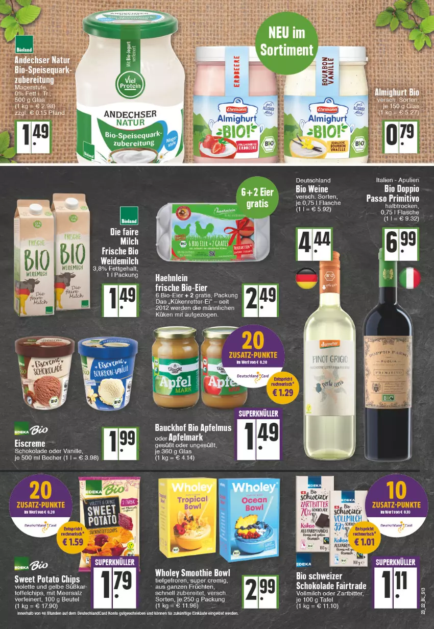 Aktueller Prospekt Edeka - Angebote der Woche - von 06.06 bis 11.06.2022 - strona 13 - produkty: almighur, almighurt, andechser natur, apfel, apfelmus, Bau, Becher, beutel, bio, bioland, chips, creme, deutschlandcard, eier, eis, eiscreme, erde, früchte, früchten, meersalz, milch, natur, quark, salz, schoko, schokolade, speisequark, tee, Ti, vanille, vollmilch, weidemilch