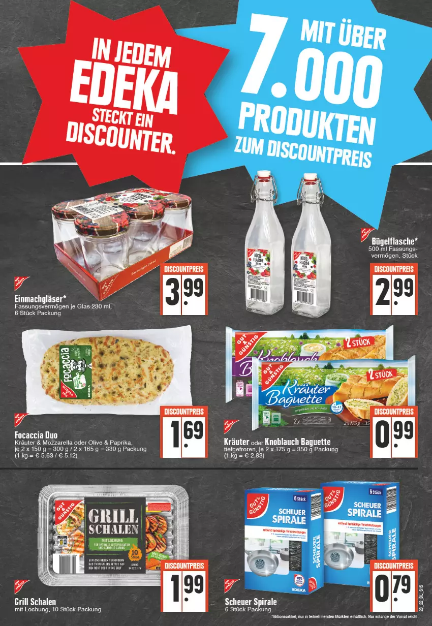 Aktueller Prospekt Edeka - Angebote der Woche - von 06.06 bis 11.06.2022 - strona 15 - produkty: baguette, bügel, bügelflasche, discount, eis, Ergee, flasche, Gläser, grill, knoblauch, kräuter, mac, mozzarella, olive, paprika, reis, rel, Schal, Schale, Ti, torte