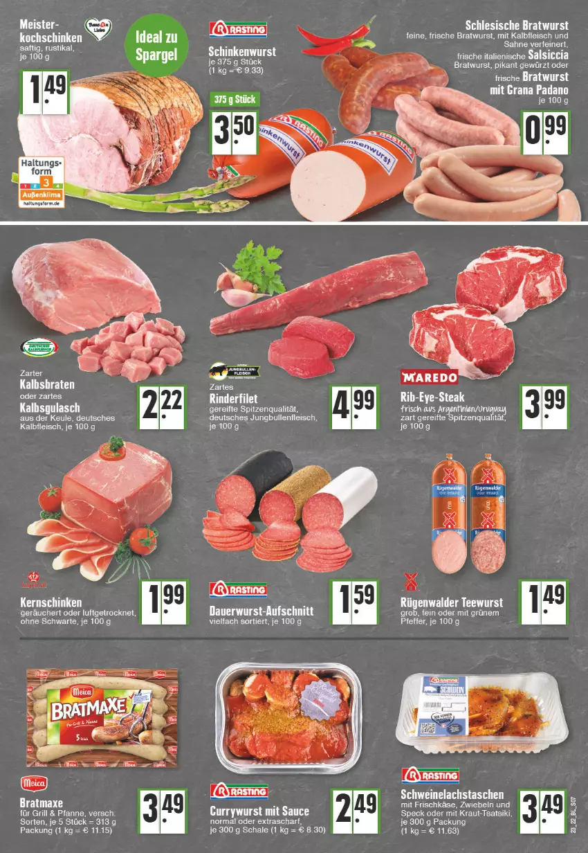 Aktueller Prospekt Edeka - Angebote der Woche - von 06.06 bis 11.06.2022 - strona 7 - produkty: asti, auer, aufschnitt, axe, bratmaxe, bratwurst, eis, fleisch, frischkäse, gewürz, grana, grana padano, grill, gulasch, jungbullen, Kalbfleisch, Käse, Kraut, lachs, Meister, mit kalbfleisch, padano, pfanne, pfeffer, Rana, Ria, sahne, Schal, Schale, schwein, schweine, Schweinelachs, Speck, spitzenqualität, steak, Tasche, taschen, Ti, wein, weine, wurst, zwiebel, zwiebeln