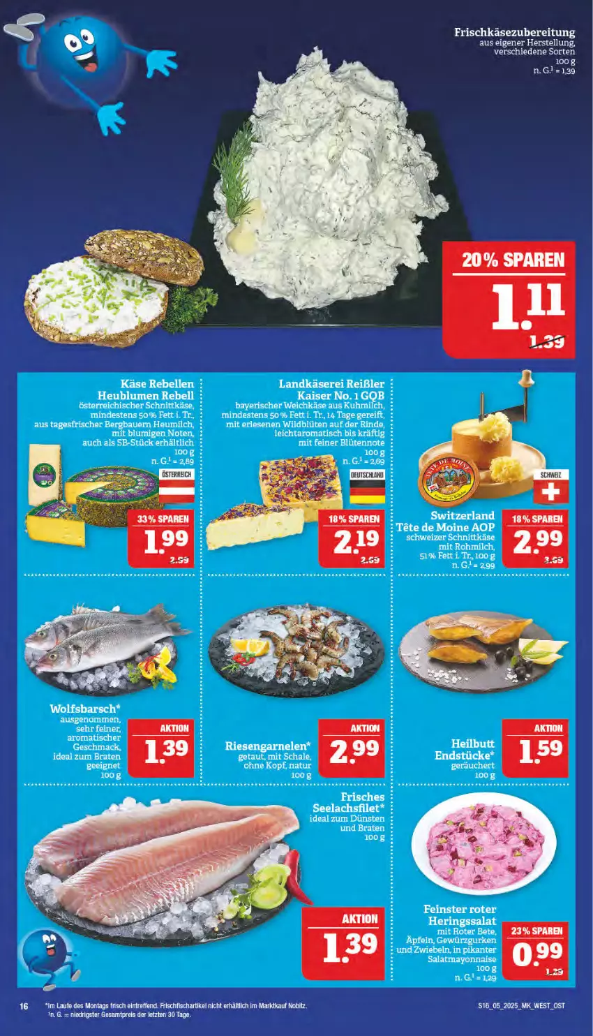 Aktueller Prospekt Marktkauf - Prospekt - von 26.01 bis 01.02.2025 - strona 16 - produkty: auer, Bau, Bauer, bett, blume, blumen, Blüte, braten, deit, eis, elle, filet, frischkäse, frischkäsezubereitung, garnelen, hering, Herings, Heu, heumilch, HP, ideal zum braten, Kaiser, Käse, lachs, lachsfilet, landkäse, mac, mayonnaise, milch, natur, ndk, rebell, reis, riesengarnelen, ring, salat, Schal, Schale, seelachsfilet, tee, Ti, tisch, weichkäse, wolfsbarsch, Yo, ZTE, zwiebel, zwiebeln