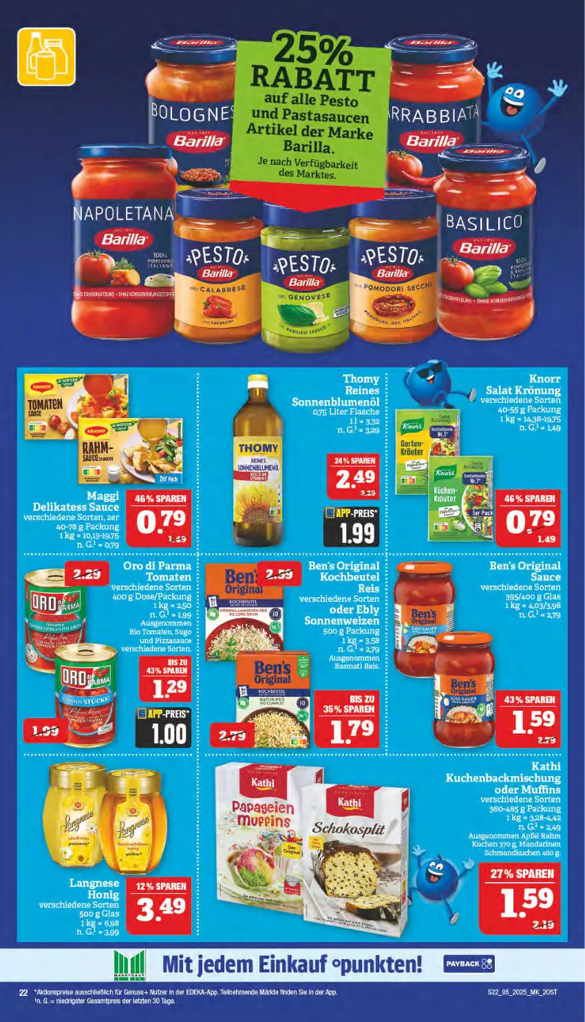 Aktueller Prospekt Marktkauf - Prospekt - von 26.01 bis 01.02.2025 - strona 22 - produkty: aktionspreis, backmischung, barilla, bett, beutel, blume, blumen, blumenöl, deka, delikatess sauce, eis, erde, gin, Heu, honig, kochbeutel, kräuter, kuchen, langnese, maggi, mandarine, mandarinen, miele, nuss, pasta, pesto, reis, rel, sauce, saucen, schoko, sonnenblume, sonnenblumen, sonnenblumenöl, tee, thomy, Ti, torte, ZTE