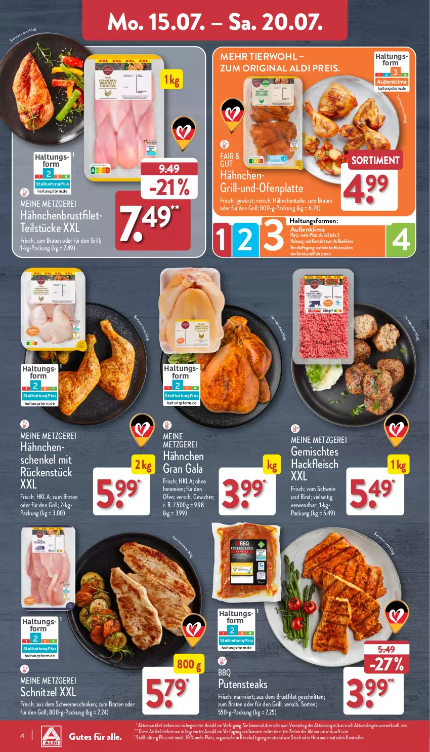 Aktueller Prospekt Aldi Nord - Von Montag - von 15.07 bis 20.07.2024 - strona 4 - produkty: aldi, braten, brustfilet, eis, ente, filet, fleisch, gewürz, gin, grill, hackfleisch, hähnchenbrust, hähnchenbrustfilet, hähnchenschenkel, henkel, Heu, latte, Ofen, reis, Ria, rind, rwe, schenkel, schinken, schnitten, schnitzel, schwein, schwein und rind, schweine, steak, steaks, Ti, vom schwein und rind, wein, weine, ZTE