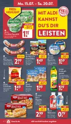 Gazetka promocyjna Aldi Nord - Von Montag - Gazetka - ważna od 20.07 do 20.07.2024 - strona 6 - produkty: aldi, angebot, angebote, aus der tiefkühlung, baguette, bavaria blu, Becher, bergader, Bistro Baguette, blume, blumen, blumenöl, bresso, buch, Dr. Oetker, eis, flasche, fleisch, fleischwurst, frischkäse, frucht, fruchtsaft, getränk, herta, Holz, Käse, käsescheiben, mccain, milch, Müller, müllermilch, natur, pfanne, Pfanner, piccolinis, reis, Ria, saft, sonnenblume, sonnenblumen, sonnenblumenöl, Spezi, Ti, wagner, wurst