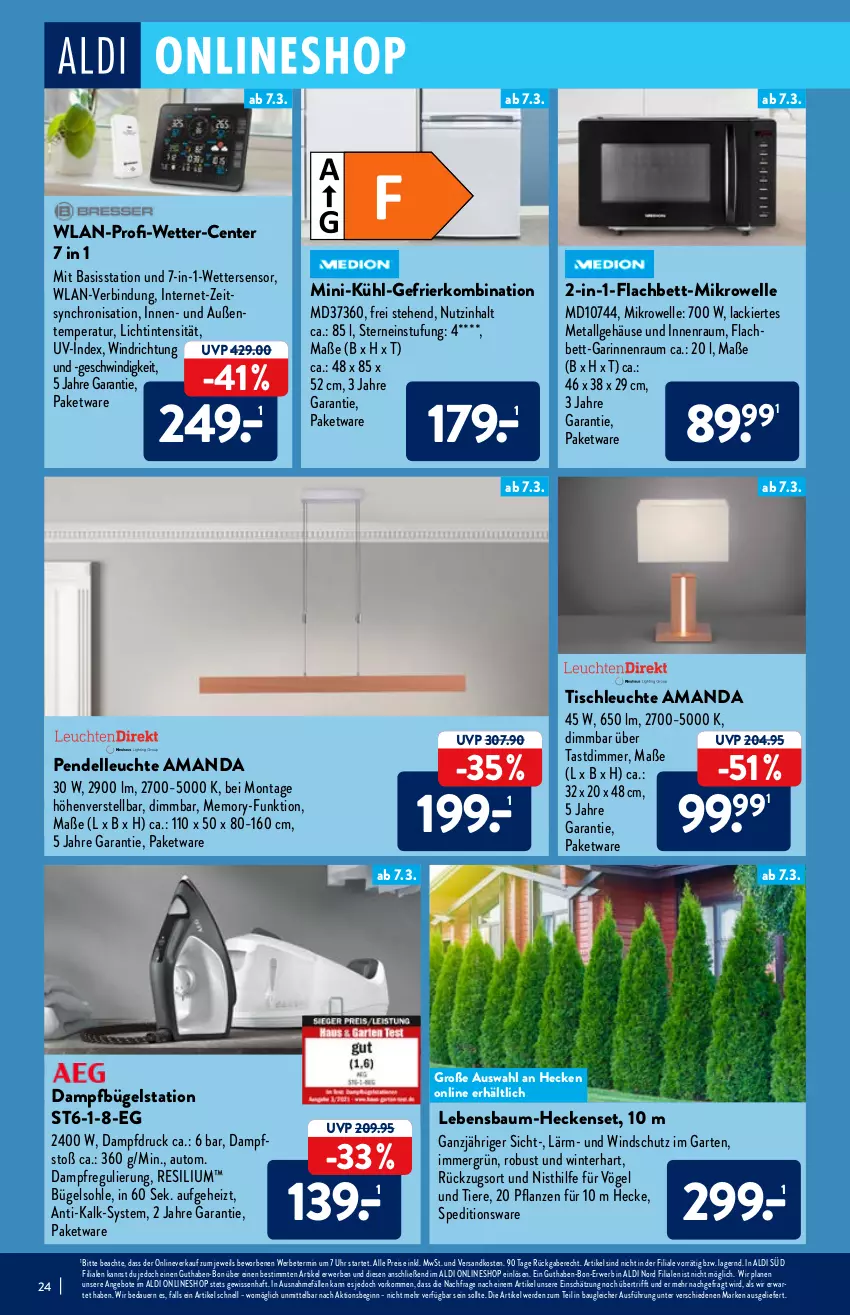 Aktueller Prospekt Aldi Nord - Aldi-Vorschau - von 07.03 bis 12.03.2022 - strona 24 - produkty: aldi, angebot, angebote, auer, auto, Bau, bett, bügel, Bügelstation, dampfbügelstation, dell, dimmer, eis, elle, ente, erde, Garten, gefrierkombination, gin, kühl-gefrierkombination, lack, Leuchte, LG, mikrowelle, ndk, Pendelleuchte, pflanze, pflanzen, reis, rwe, Ti, Tiere, tisch, tischleuchte, uhr, Windschutz