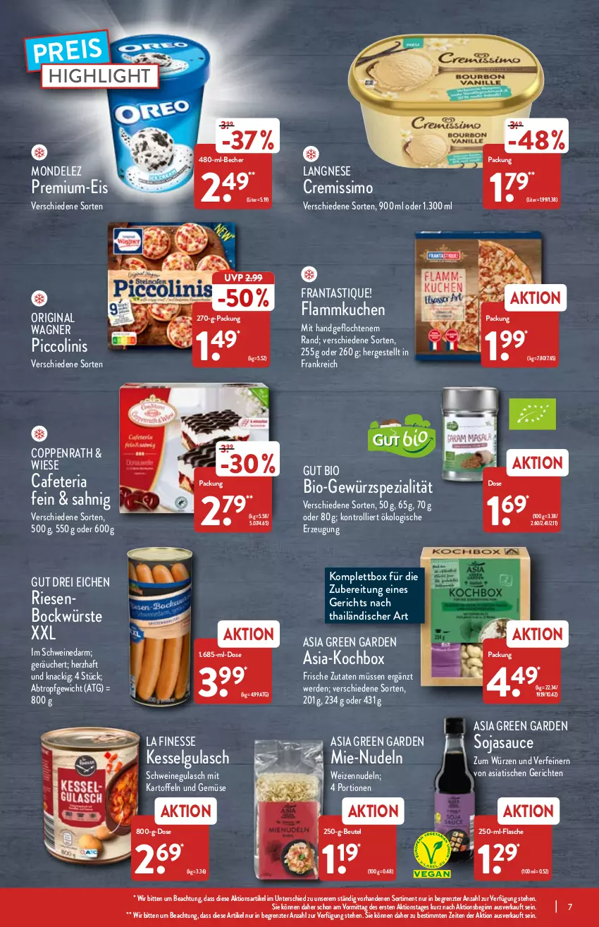 Aktueller Prospekt Aldi Nord - Aldi-Vorschau - von 07.03 bis 12.03.2022 - strona 7 - produkty: Asia Green Garden, asti, Becher, beutel, bio, cremissimo, eis, erde, finesse, flammkuchen, flasche, gewürz, gin, gulasch, kartoffel, kartoffeln, kuchen, lamm, langnese, langnese cremissimo, LG, mondelez, nudel, nudeln, original wagner, piccolinis, reis, Ria, sauce, schwein, schweine, schweinegulasch, sim, soja, sojasauce, Spezi, Ti, tisch, trolli, und gemüse, wagner, wein, weine, ZTE