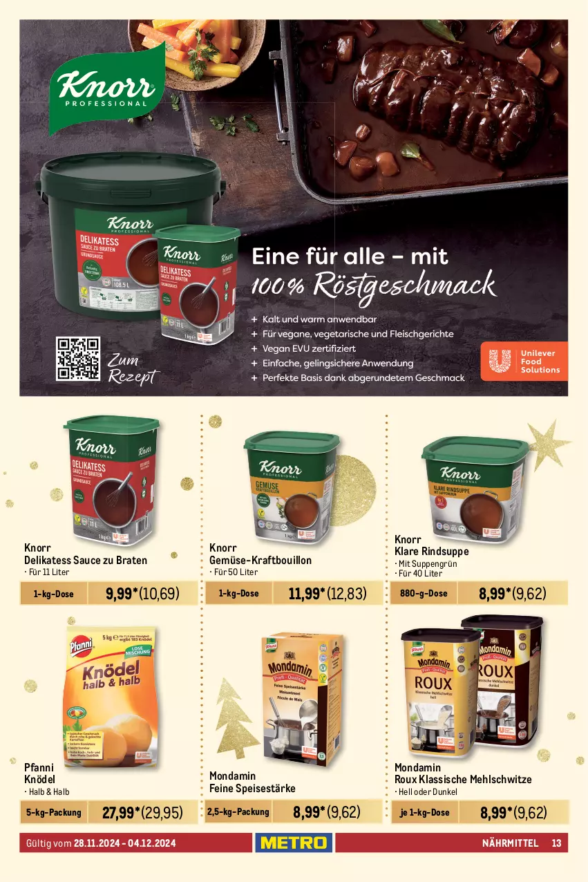 Aktueller Prospekt Metro - GastroJournal - von 22.11 bis 04.12.2024 - strona 13 - produkty: auer, bag-in-box, braten, brot, butter, coupon, delikatess sauce, eimer, eis, elle, flasche, gin, Halbflüssiges Pflanzenfett, HP, kartoffel, Kartoffelknödel, kirsch, Knödel, knorr, kraft, meggle, mehl, milch, mondamin, paprika, pfanni, pflanze, pflanzen, Pflanzenfett, quark, reis, rind, rwe, sauce, speisequark, suppe, suppen, tagliatelle, Ti, tiramisu, würfel