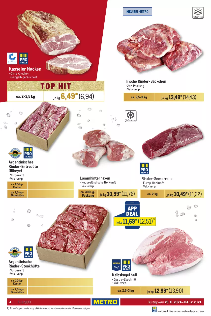 Aktueller Prospekt Metro - GastroJournal - von 22.11 bis 04.12.2024 - strona 4 - produkty: axe, coupon, eis, entrecôte, fleisch, Haxe, kasseler, Kugel, lamm, Metro, rind, rinder, steak, steakhüfte, Ti