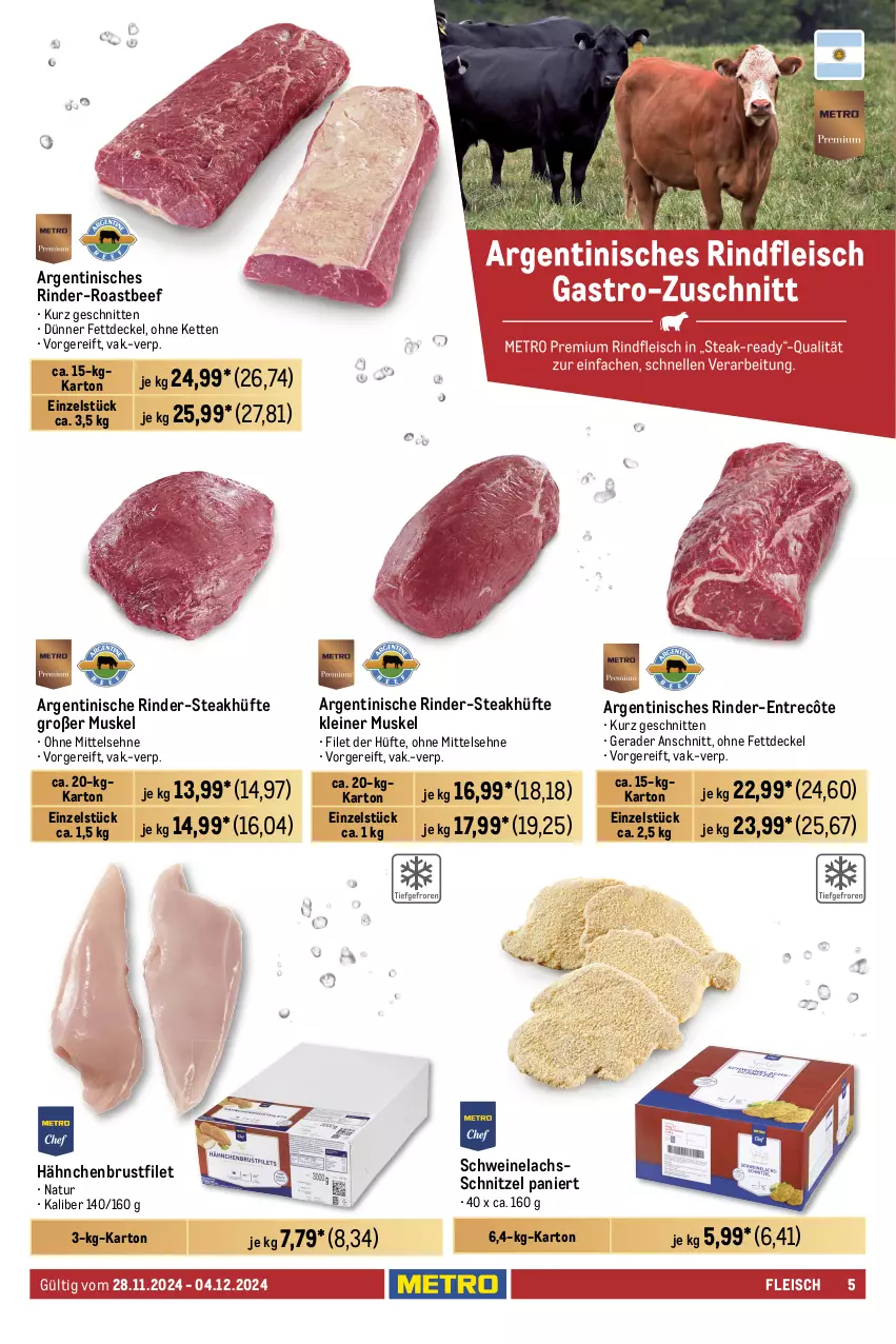 Aktueller Prospekt Metro - GastroJournal - von 22.11 bis 04.12.2024 - strona 5 - produkty: axe, beef, brustfilet, coupon, decke, Deckel, eis, elle, entrecôte, filet, fleisch, hähnchenbrust, hähnchenbrustfilet, Haxe, kasseler, Kette, Kugel, lachs, lamm, leine, Metro, natur, reis, rind, rinder, roastbeef, schnitten, schnitzel, schwein, schweine, Schweinelachs, steak, steakhüfte, Ti, wein, weine