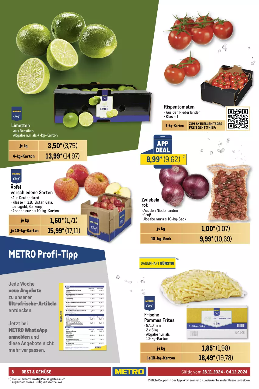 Aktueller Prospekt Metro - GastroJournal - von 22.11 bis 04.12.2024 - strona 8 - produkty: angebot, angebote, auer, beutel, brötchen, butter, coupon, Croissant, decke, eis, elle, geback, Kaiser, Kaiserschmarrn, kartoffel, kartoffelpuffer, küche, Küchen, kuchen, limette, limetten, Meister, Metro, Mett, metten, nuss, obst, pommes, Pommes Frites, reis, rispentomaten, sac, schnitten, suppe, suppen, Ti, tiefkühlkost, tomate, tomaten, würfel, zwiebel, zwiebeln