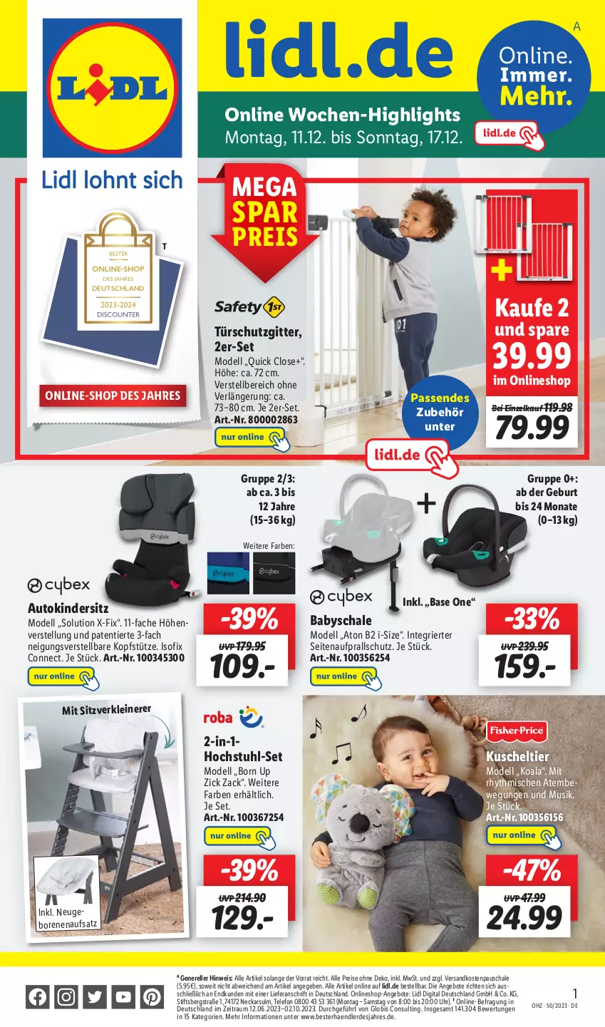 Aktueller Prospekt Lidl - Wochen-Highlights im Onlineshop - von 11.12 bis 17.12.2023 - strona 1 - produkty: angebot, angebote, auto, dell, eis, elle, erde, Kinder, Kindersitz, kopfstütze, leine, Mode, ndk, reis, rel, Schal, Schale, stuhl, telefon, Ti, uhr