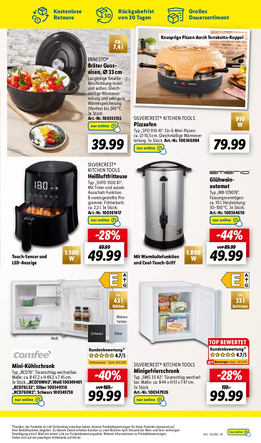 Aktueller Prospekt Lidl - Wochen-Highlights im Onlineshop - von 11.12 bis 17.12.2023 - strona 5 - produkty: auer, auto, eis, ernesto, fritteuse, Frittierkorb, gefrierschrank, Glühwein, Heißluftfritteuse, K2, korb, kühlschrank, maille, Ofen, pizza, Pizzaofen, Schal, Schrank, silvercrest, Ti, timer, türanschlag wechselbar, weck, wein