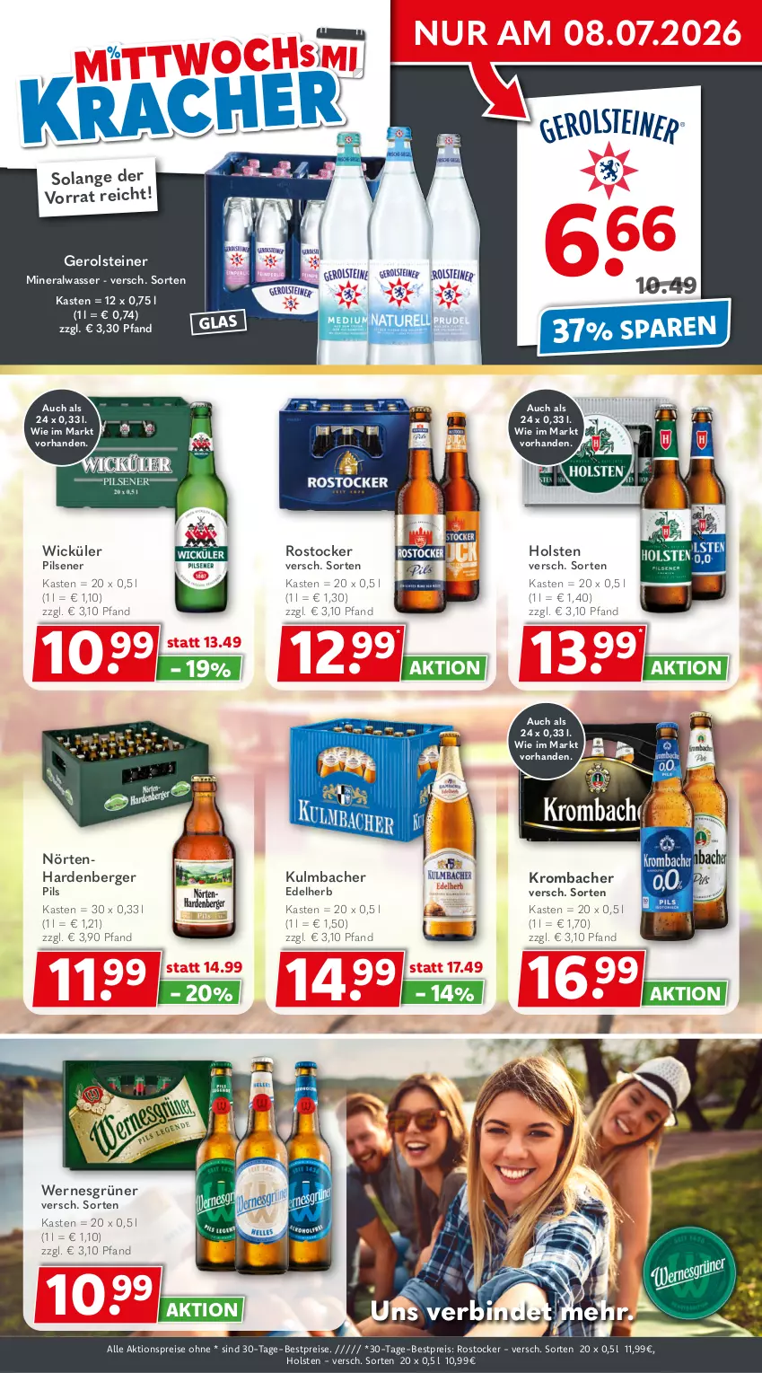 Aktueller Prospekt Getraenkeland - von 06.07 bis 18.07.2026 - strona 2 - produkty: aktionspreis, Alwa, Berger, bestpreis, bestpreise, eis, gerolsteine, gerolsteiner, holsten, krombache, krombacher, mineralwasser, pils, pilsener, reis, Rostocker, steiner, Ti, wasser, WICK