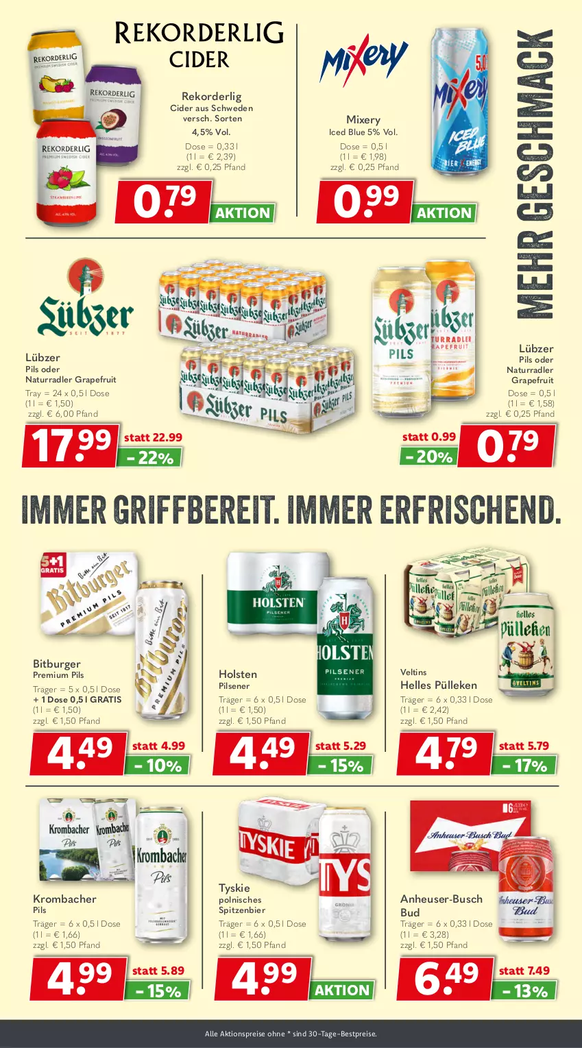Aktueller Prospekt Getraenkeland - von 06.07 bis 18.07.2026 - strona 5 - produkty: aktionspreis, bestpreis, bestpreise, bier, bitburger, burger, cider, eis, elle, grapefruit, Heu, holsten, krombache, krombacher, Lübzer, mac, Mixer, mixery, natur, pils, pilsener, premium pils, radler, reis, Ti, tyskie, veltins
