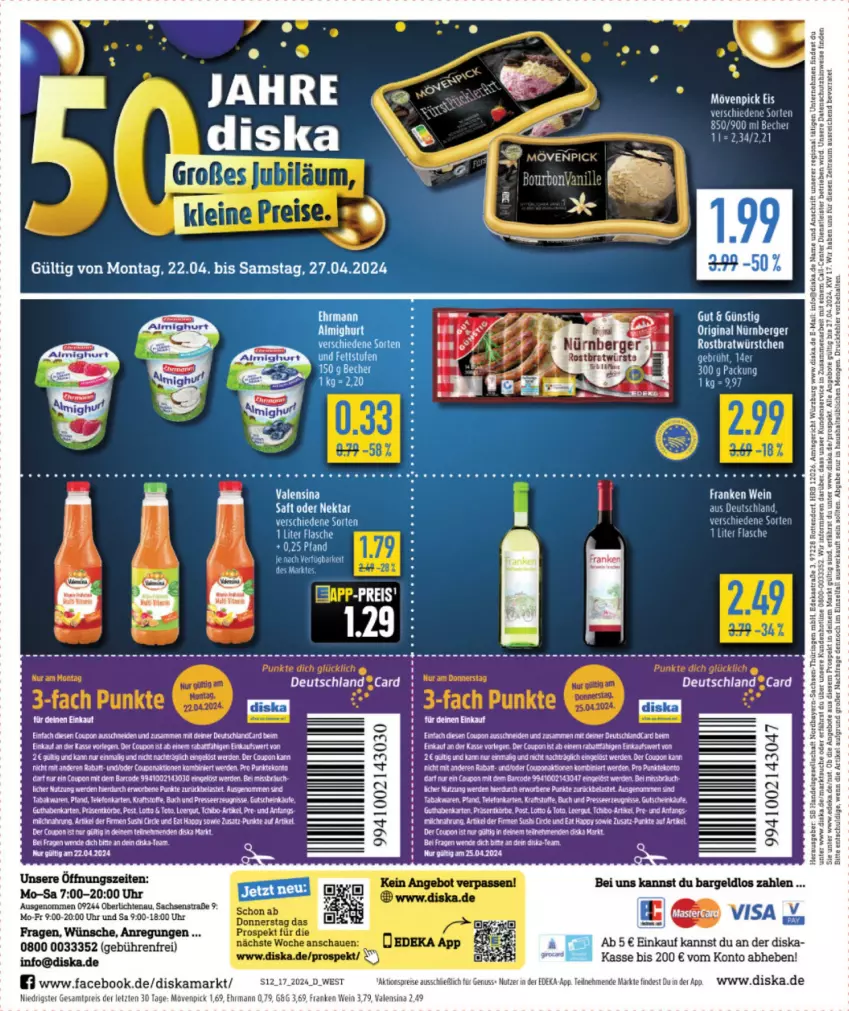 Aktueller Prospekt Diska - von 22.04 bis 27.04.2024 - strona 14 - produkty: angebot, angebote, Astra, Berger, buch, coupon, deka, ehrmann, eis, ente, erde, flasche, gin, kraft, LG, mövenpick, mövenpick eis, Nektar, nürnberger, nuss, reis, rel, ring, Roller, sac, saft, telefon, Ti, uhr, valensina, wein, würstchen, ZTE