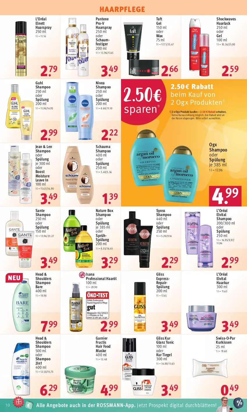 Aktueller Prospekt Rossmann - Prospekte - von 28.08 bis 01.09.2023 - strona 10 - produkty: angebot, angebote, arla, elnett, elvital, fructis, garnier, gliss, gliss kur, Guhl, Haarlack, haarpflege, haarspray, isana, kissen, lack, Maske, natur, nature box, nivea, oder schaumfestiger, pantene, pantene pro-v, pro-v, sana, SANTE, schauma, schauma shampoo, schaumfestiger, shampoo, shampoo 250 ml, shampoo oder spülung, spülung, spülung 200 ml, Swiss-o-Par, syoss, Taft, Ti, tonic, vita, Yo