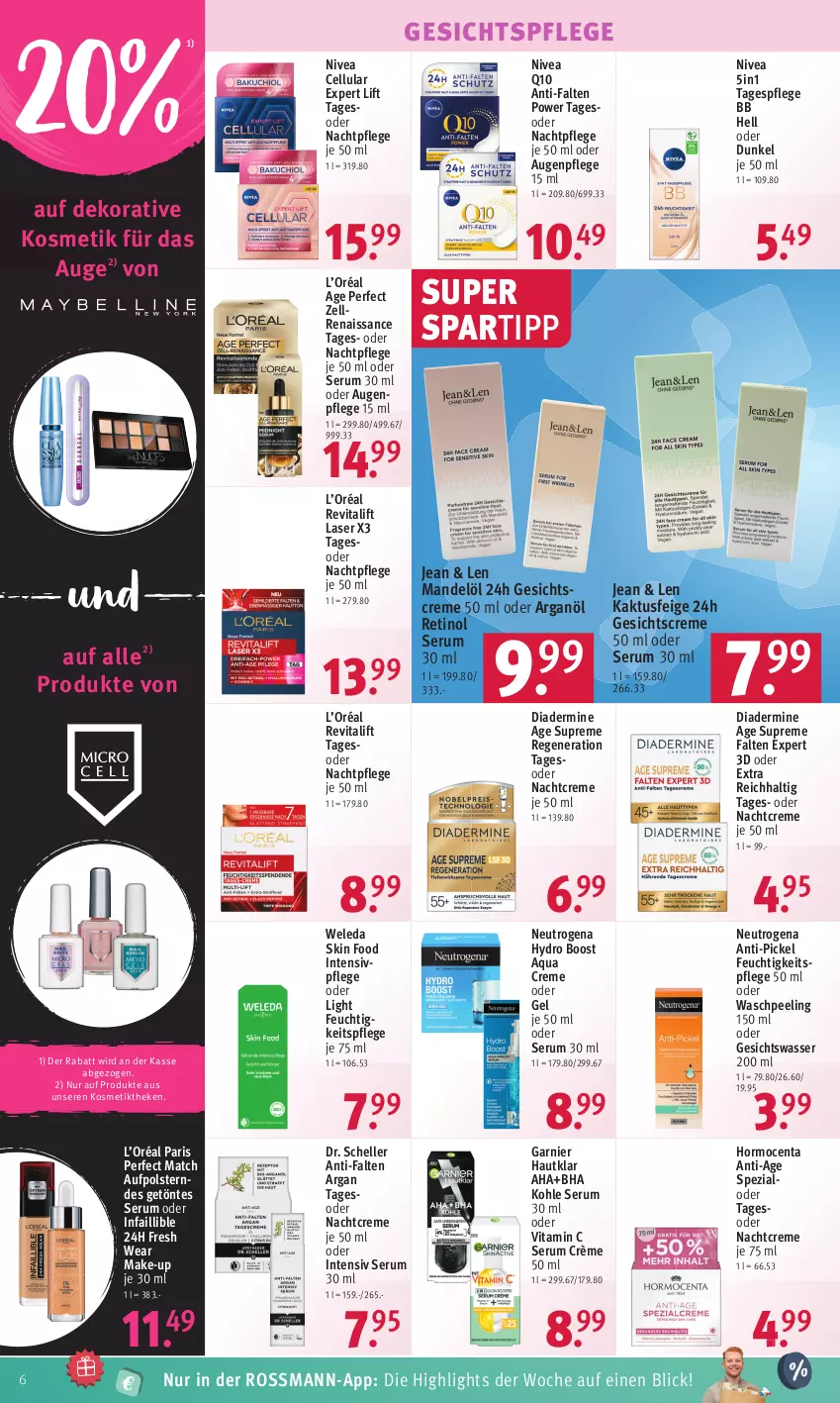 Aktueller Prospekt Rossmann - Prospekte - von 28.08 bis 01.09.2023 - strona 6 - produkty: aqua, Augenpflege, creme, Diadermine, Dr. Scheller, elle, feuchtigkeitspflege, garnier, Gesichtscreme, gesichtspflege, Gesichtswasser, HP, kosmetik, Make-up, mandel, Mandelöl, nachtcreme, nachtpflege, neutrogena, nivea, Peeling, Q10, Revital, revitalift, rum, Serum, spartipp, Spezi, Tagespflege, Ti, vita, Vitamin C, wasser, weleda