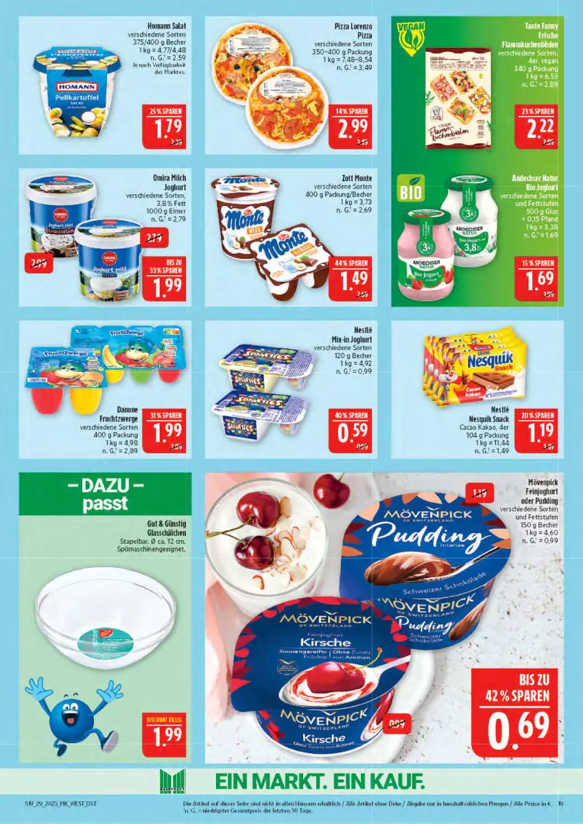 Aktueller Prospekt Marktkauf - Prospekt - von 13.07 bis 19.07.2025 - strona 19 - produkty: Becher, danone, danone fruchtzwerge, eimer, eis, feinjoghurt, frucht, fruchtzwerge, homann, joghur, joghurt, kakao, kirsch, kirsche, LG, lorenz, milch, monte, mövenpick, nesquik, pizza, pudding, reis, salat, snack, Ti, zott, Zott Monte, ZTE
