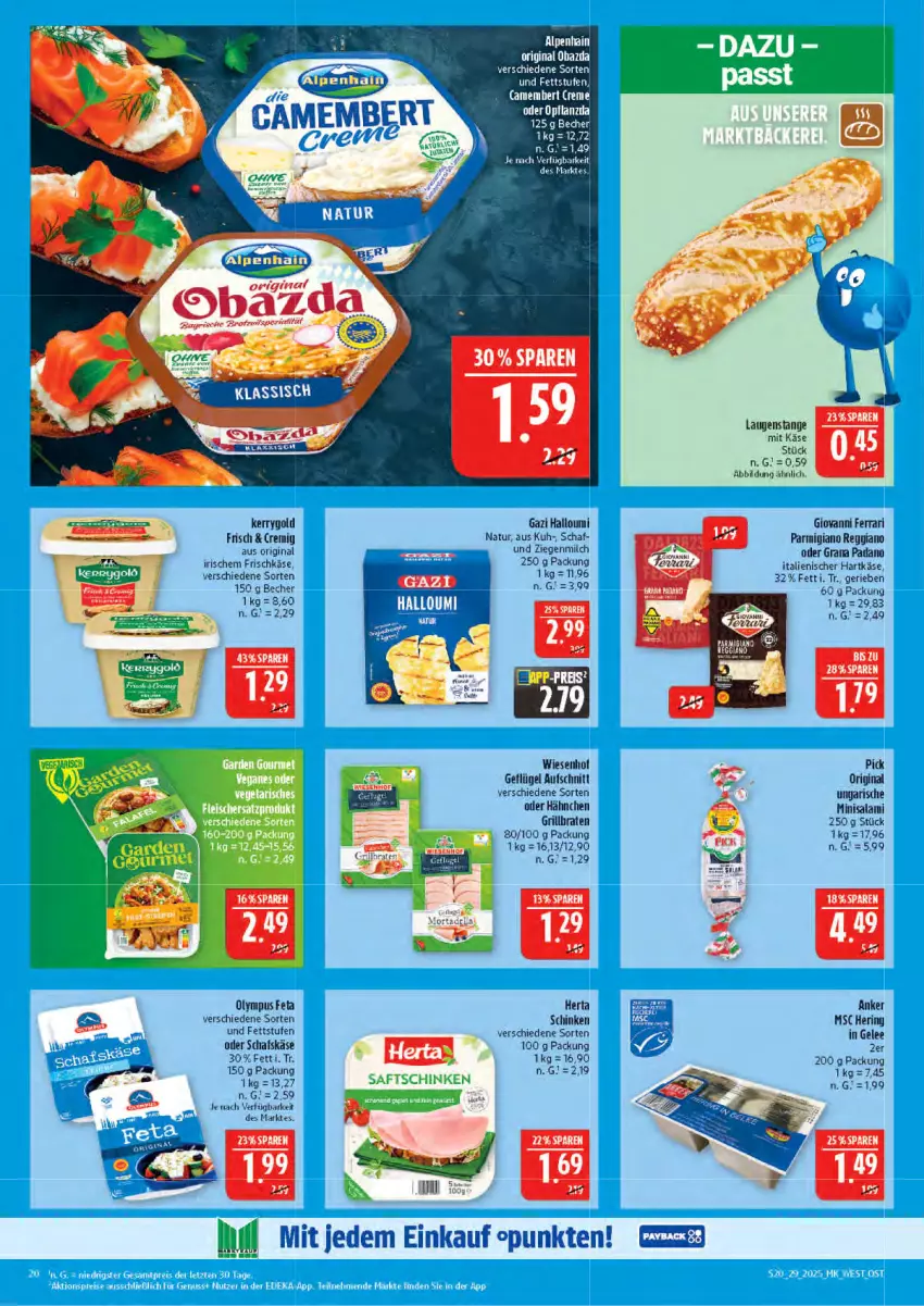 Aktueller Prospekt Marktkauf - Prospekt - von 13.07 bis 19.07.2025 - strona 20 - produkty: Alpenhain, aufschnitt, Becher, braten, brot, camembert, camembert creme, creme, feta, frischkäse, Geflügel, gelee, gin, grill, Halloumi, hartkäse, hering, herta, italienischer hartkäse, Käse, kerrygold, Laugenstange, milch, natur, padano, parmigiano, rama, Ria, ring, salami, schafskäse, schinken, Ti, wiesenhof