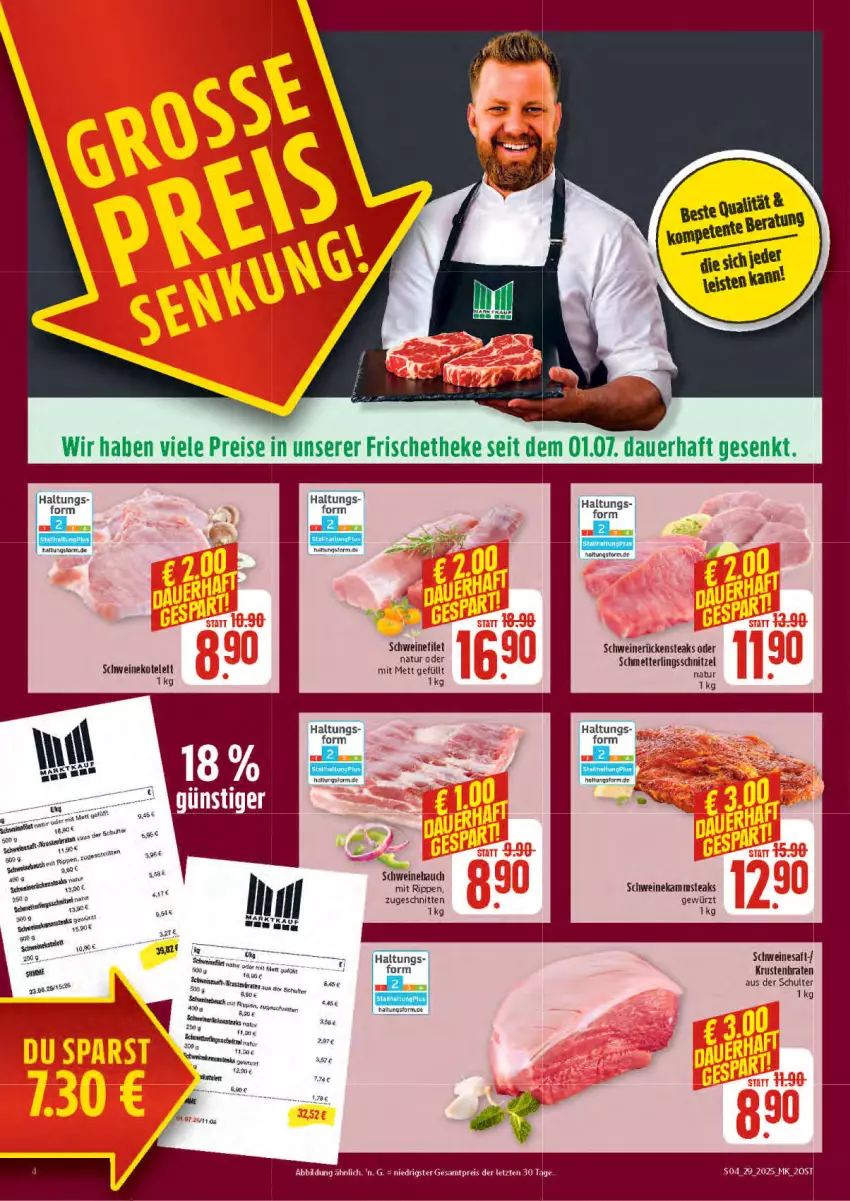 Aktueller Prospekt Marktkauf - Prospekt - von 13.07 bis 19.07.2025 - strona 4 - produkty: Bau, braten, eis, filet, gewürz, kotelett, krustenbraten, mac, Mett, natur, Puppe, reis, Rippen, Rückensteak, rückensteaks, saft, schnitten, schnitzel, schwein, schweine, Schweinebauch, schweinefilet, schweinekotelett, schweinerücken, steak, steaks, tesa, Ti, wein, weine, ZTE