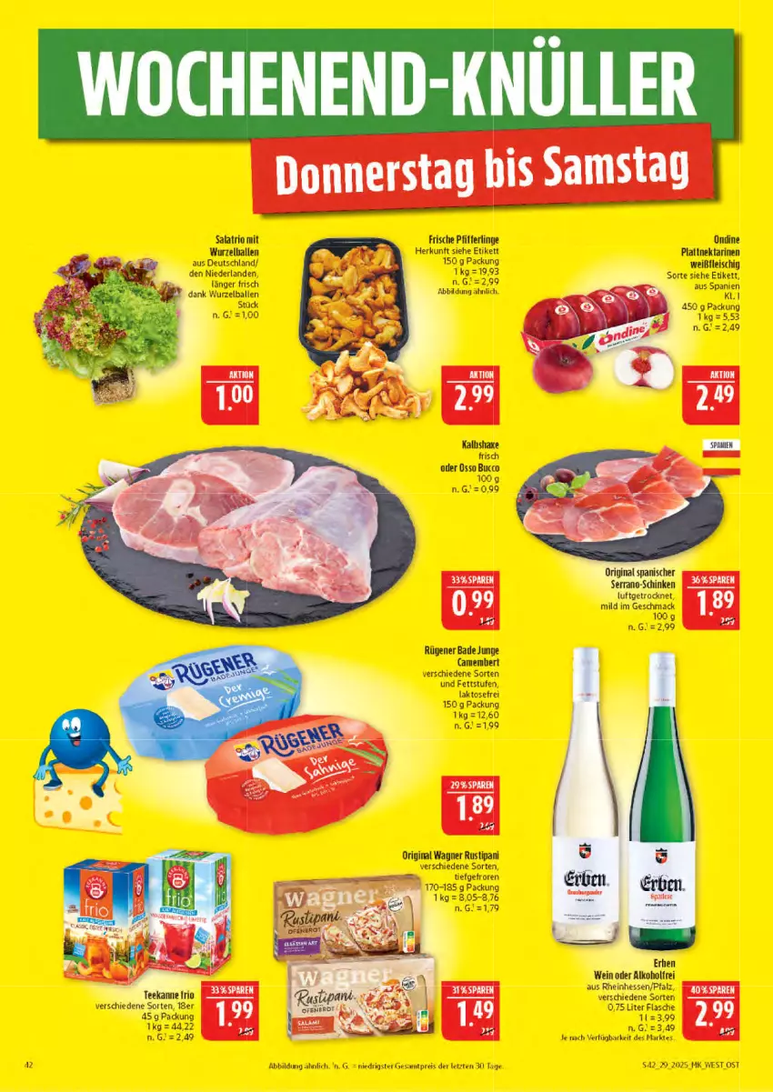 Aktueller Prospekt Marktkauf - Prospekt - von 13.07 bis 19.07.2025 - strona 42 - produkty: axe, Bad, Bade Junge, ball, camembert, eis, flasche, fleisch, gin, Haxe, Kalbshaxe, mac, Nektar, nektarinen, original wagner, reis, Rügener, rustipani, salat, Ti, wagner, ZTE