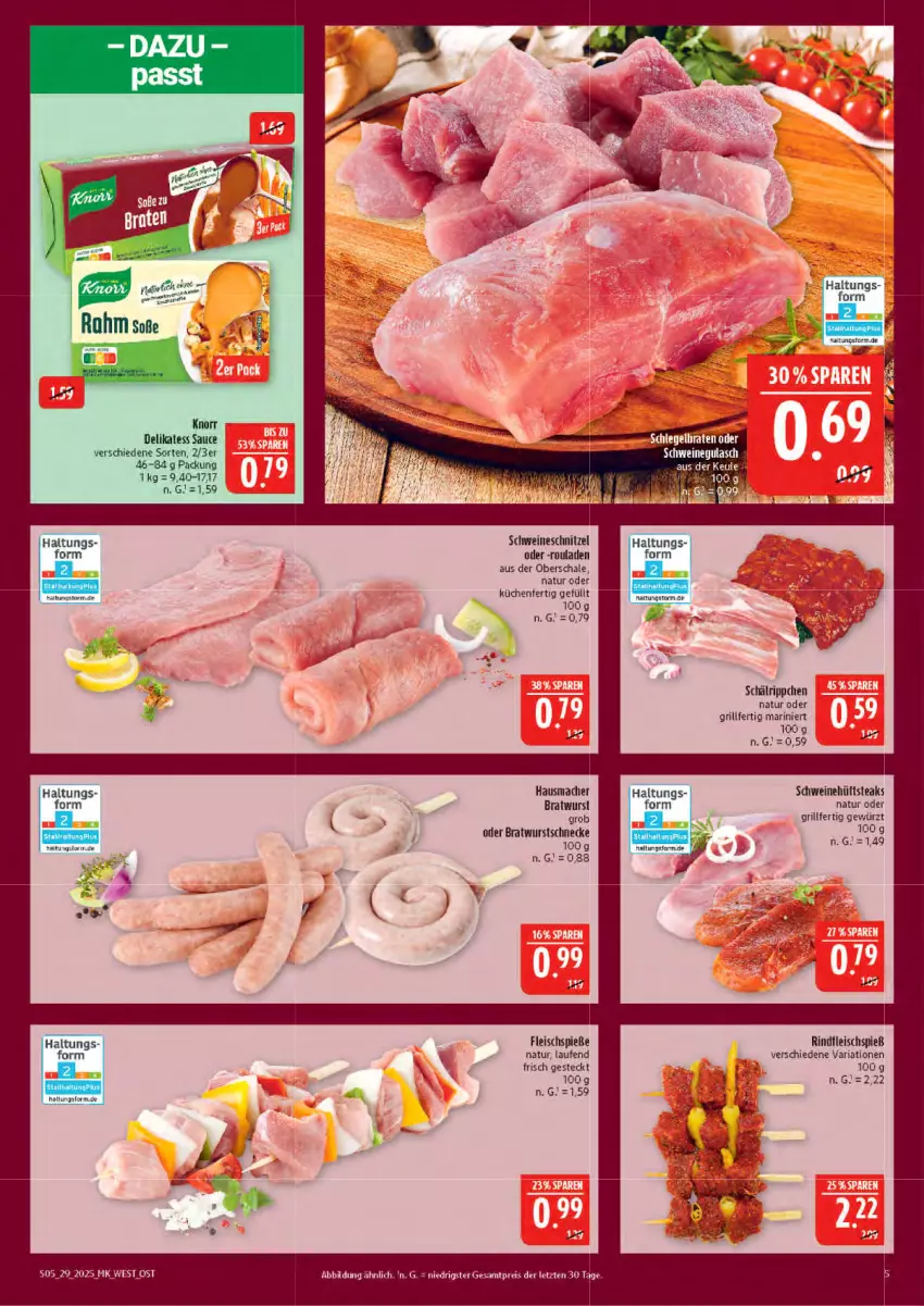Aktueller Prospekt Marktkauf - Prospekt - von 13.07 bis 19.07.2025 - strona 5 - produkty: bratwurst, eier, eis, ente, fleisch, Fleischspieße, gewürz, grill, gulasch, Hausmacher, hüftsteak, hüftsteaks, küche, Küchen, Laufen, mac, natur, reis, Ria, rind, rindfleisch, rouladen, Schal, Schale, schnitzel, schwein, schweine, schweinegulasch, schweineschnitzel, steak, steaks, Ti, wein, weine, wurst, ZTE