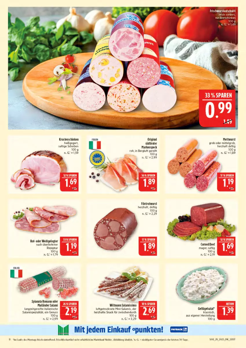Aktueller Prospekt Marktkauf - Prospekt - von 13.07 bis 19.07.2025 - strona 8 - produkty: bier, bierschinken, eis, filet, fisch, frischfisch, Geflügel, geflügelsalat, gin, Krustenschinken, LG, Mett, mettwurst, Mini-Salami, nuss, reis, rezept, Rotwurst, saft, salami, salat, schinken, sim, snack, Speck, Spezi, südtiroler, Ti, wiltmann, wurst, ZTE