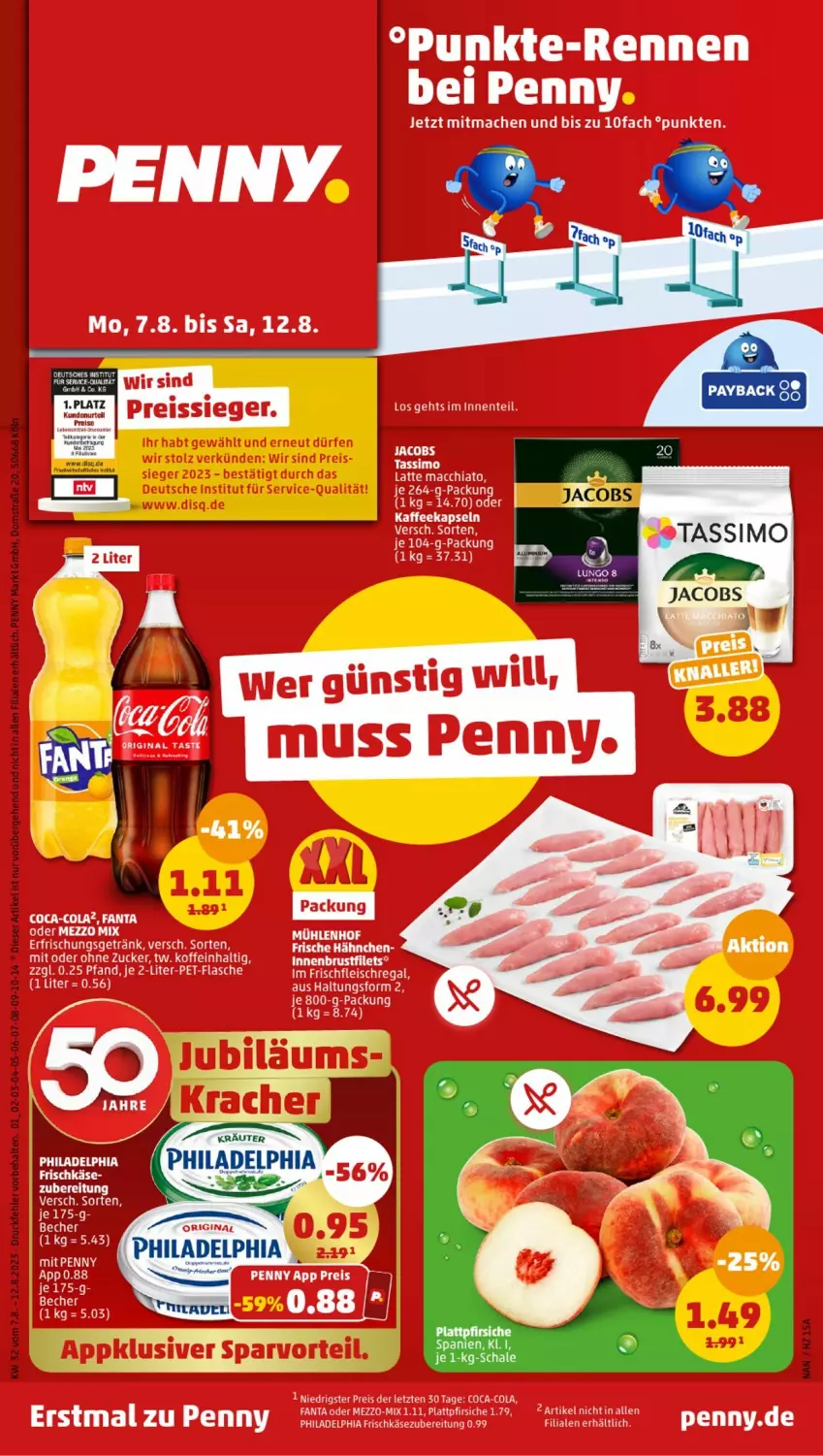 Aktueller Prospekt Penny - Prospekte - von 07.08 bis 12.08.2023 - strona 1 - produkty: jacobs, philadelphia, Schal, Schale, sim, tassimo, tee, Ti