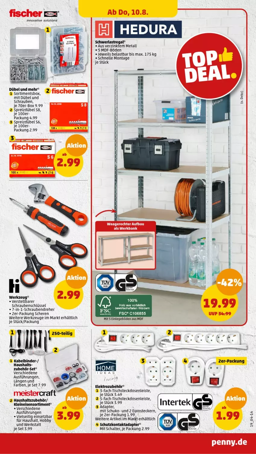 Aktueller Prospekt Penny - Prospekte - von 07.08 bis 12.08.2023 - strona 21 - produkty: adapter, Bau, eis, Elektro, elle, fisch, fische, Fischer, Hobby, leine, regal, Schal, Schere, schrauben, Schraubendreher, schwerlastregal, steckdose, Steckdosenleiste, Ti, tisch, Waage, werkzeug, werkzeuge