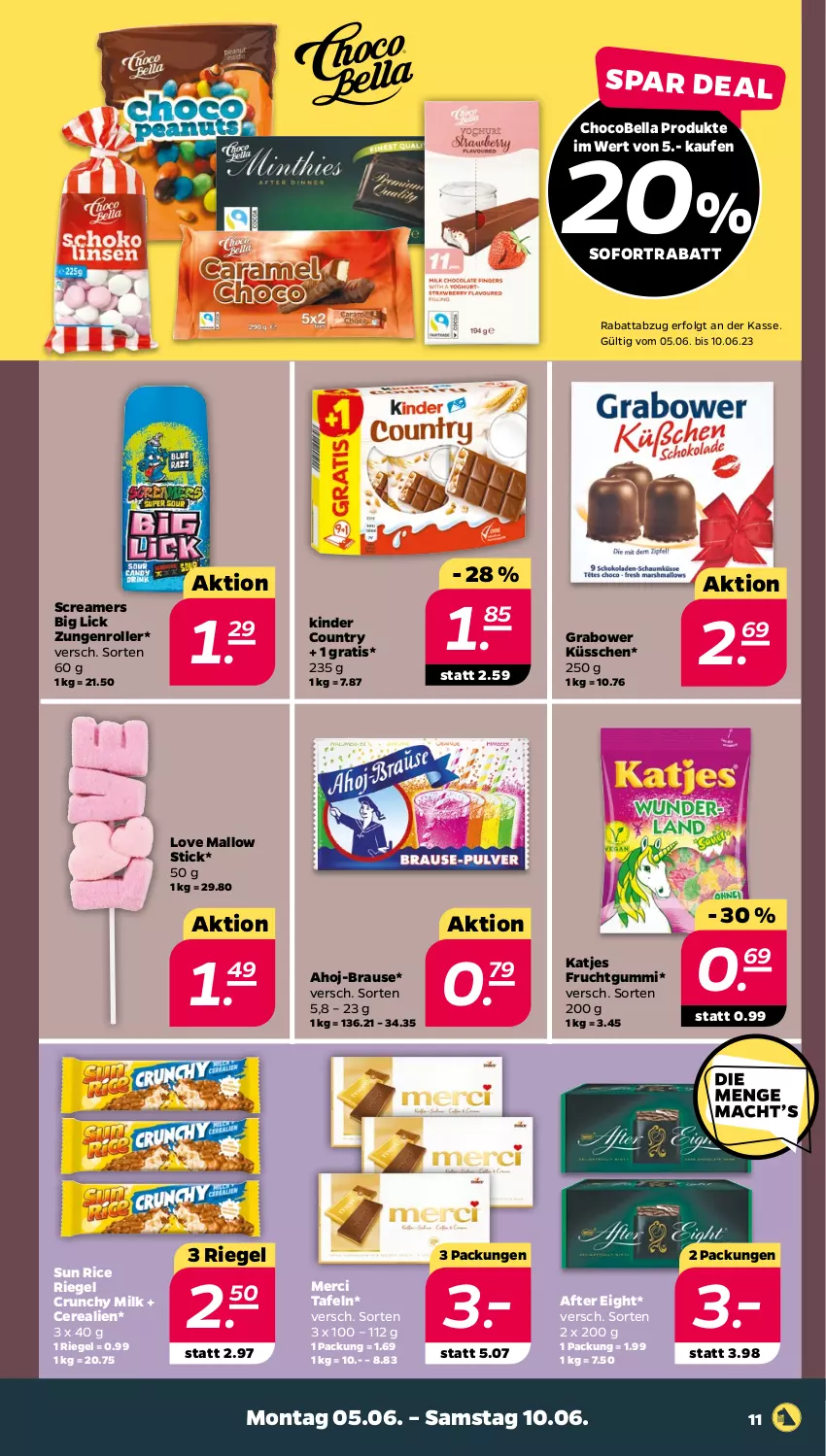 Aktueller Prospekt Netto - Woche 23 - von 05.06 bis 10.06.2023 - strona 11 - produkty: after eight, ahoj-brause, brause, cerealien, frucht, fruchtgummi, katjes, Kinder, kinder country, LG, merci, riegel, Roller, sofortrabatt, Ti