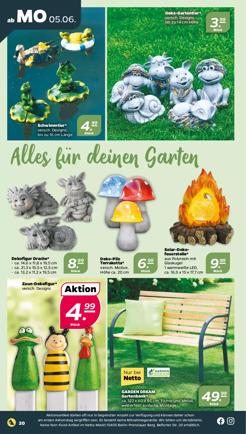 Aktueller Prospekt Netto - Woche 23 - von 05.06 bis 10.06.2023 - strona 20 - produkty: auer, Bank, Dekofigur, elle, Garten, gartenbank, Glaskugel, Kugel, Ti, ZTE