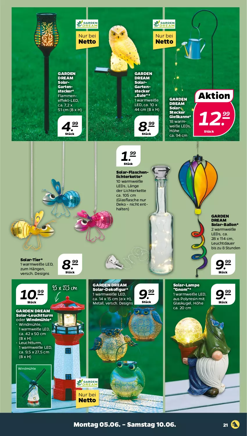 Aktueller Prospekt Netto - Woche 23 - von 05.06 bis 10.06.2023 - strona 21 - produkty: auer, ball, Dekofigur, flasche, Garten, Gießkanne, glasflasche, Glaskugel, Kette, Kugel, lamm, Lampe, leds, lichterkette, Ti