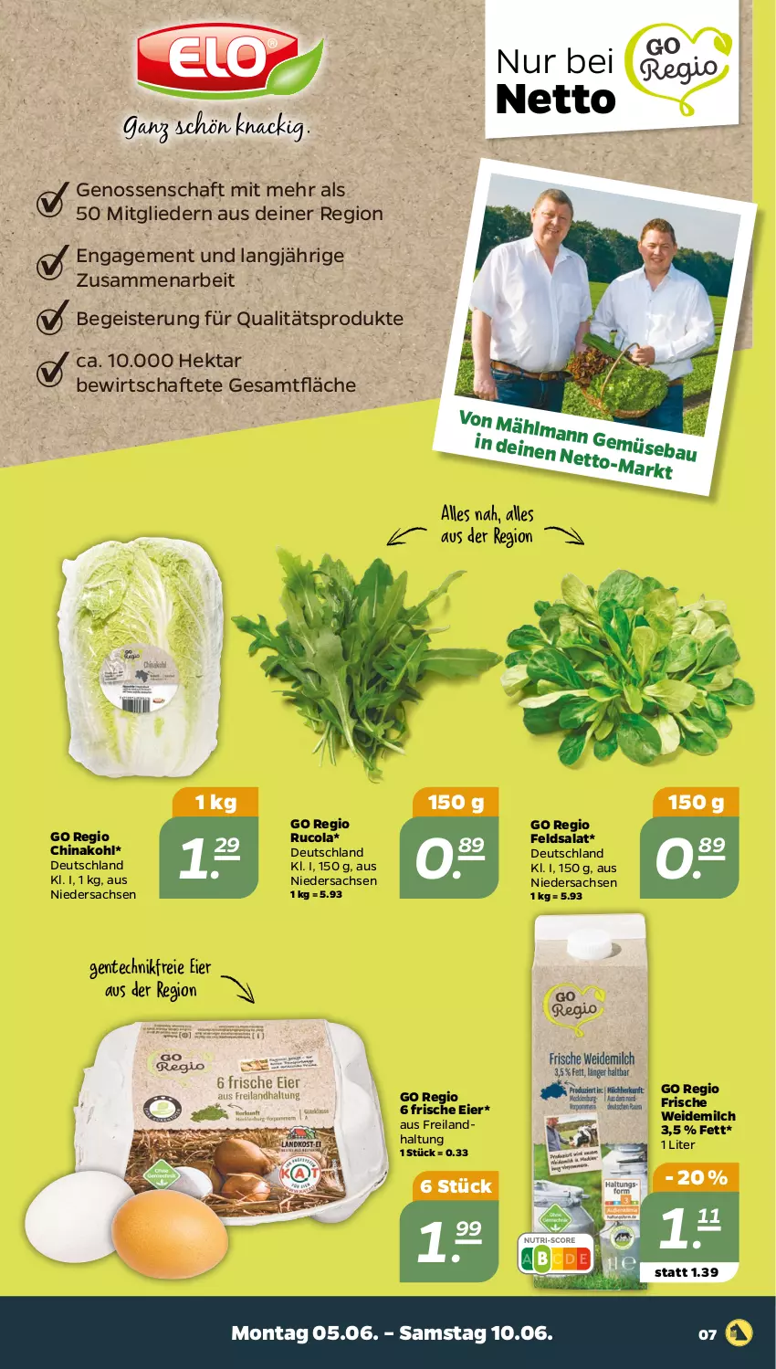 Aktueller Prospekt Netto - Woche 23 - von 05.06 bis 10.06.2023 - strona 7 - produkty: cola, eier, eis, ente, feldsalat, milch, rucola, sac, salat, weidemilch