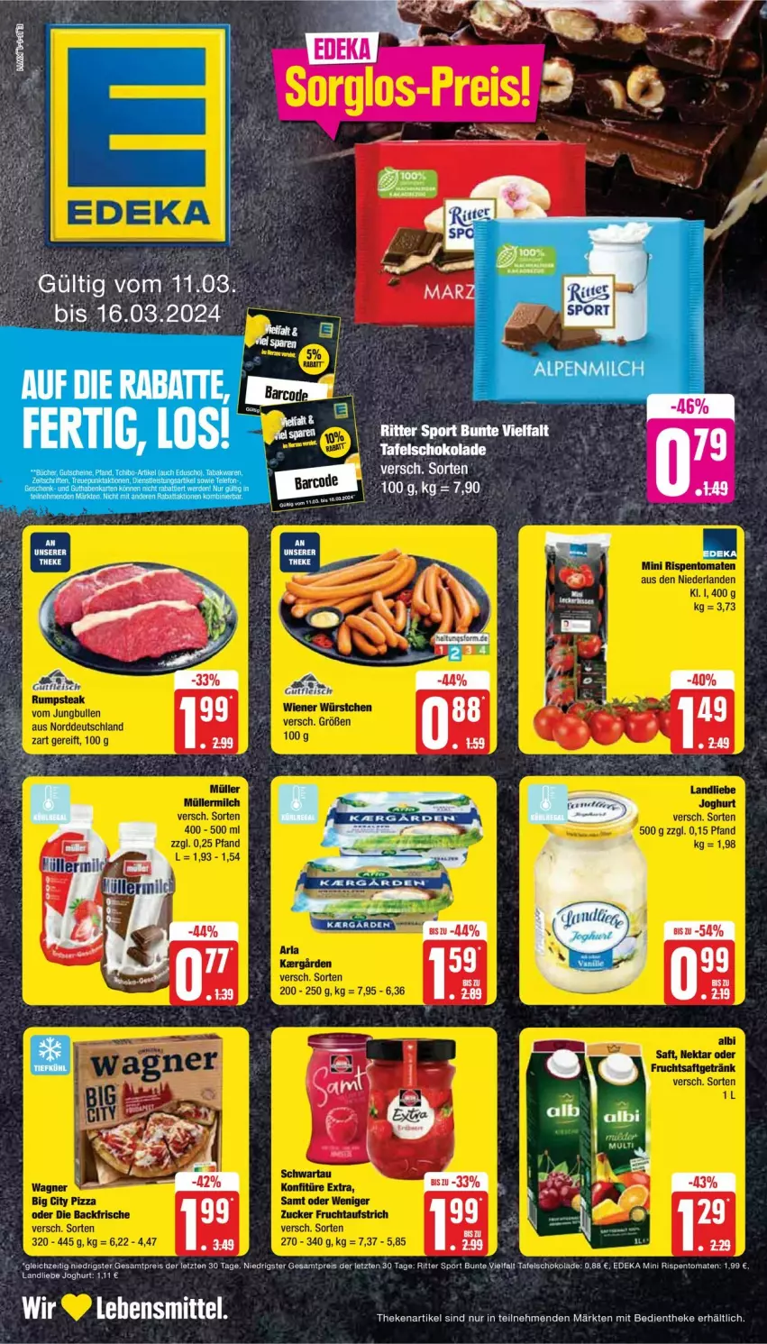 Aktueller Prospekt Edeka - Prospekte - von 11.03 bis 16.03.2024 - strona 1 - produkty: deka, eis, lebensmittel, LG, reis, rispentomaten, ritter, schoko, schokolade, tafelschokolade, Ti, tomate, tomaten, ZTE