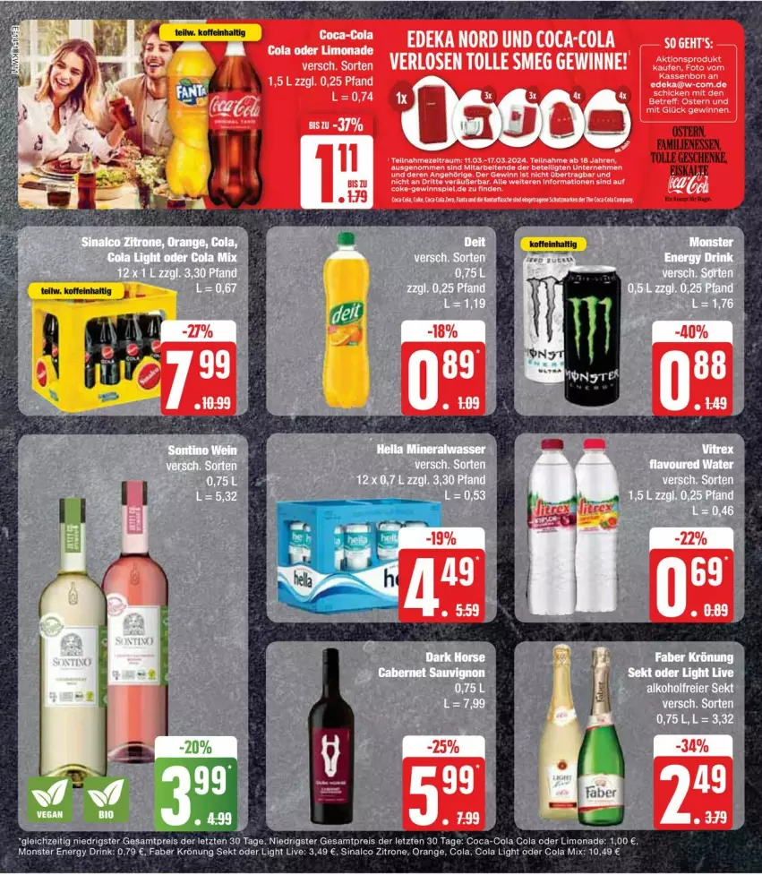 Aktueller Prospekt Edeka - Prospekte - von 11.03 bis 16.03.2024 - strona 18 - produkty: coca-cola, cola, drink, eis, energy drink, LG, limo, limonade, monster, Monster Energy, orange, reis, sekt, sinalco, Ti, zitrone, ZTE