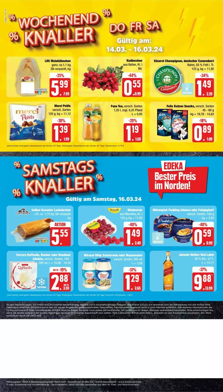 Aktueller Prospekt Edeka - Prospekte - von 11.03 bis 16.03.2024 - strona 4 - produkty: abholpreise, alle artikel ohne dekoration, angebot, angebote, blume, blumen, camembert, champignon, deka, dekoration, eis, felix, fuze tea, Käse, mais, merci, radieschen, reis, snack, snacks, telefon, Ti, ZTE