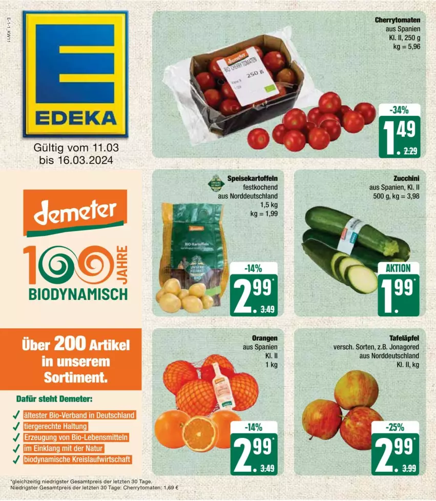Aktueller Prospekt Edeka - Prospekte - von 11.03 bis 16.03.2024 - strona 5 - produkty: cherrytomaten, deka, eis, jonagored, kartoffel, kartoffeln, orange, orangen, reis, speisekartoffeln, tafeläpfel, Ti, tomate, tomaten, ZTE, zucchini