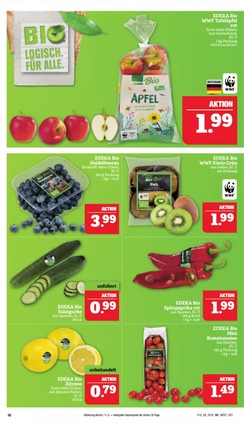 Aktueller Prospekt Marktkauf - Prospekt - von 18.02 bis 24.02.2024 - strona 10 - produkty: Bau, beere, beeren, bio, deka, edeka bio, gurke, heidelbeere, heidelbeeren, kiwi, Romatomaten, salat, Salatgurke, tafeläpfel, Ti, tomate, tomaten, zitrone