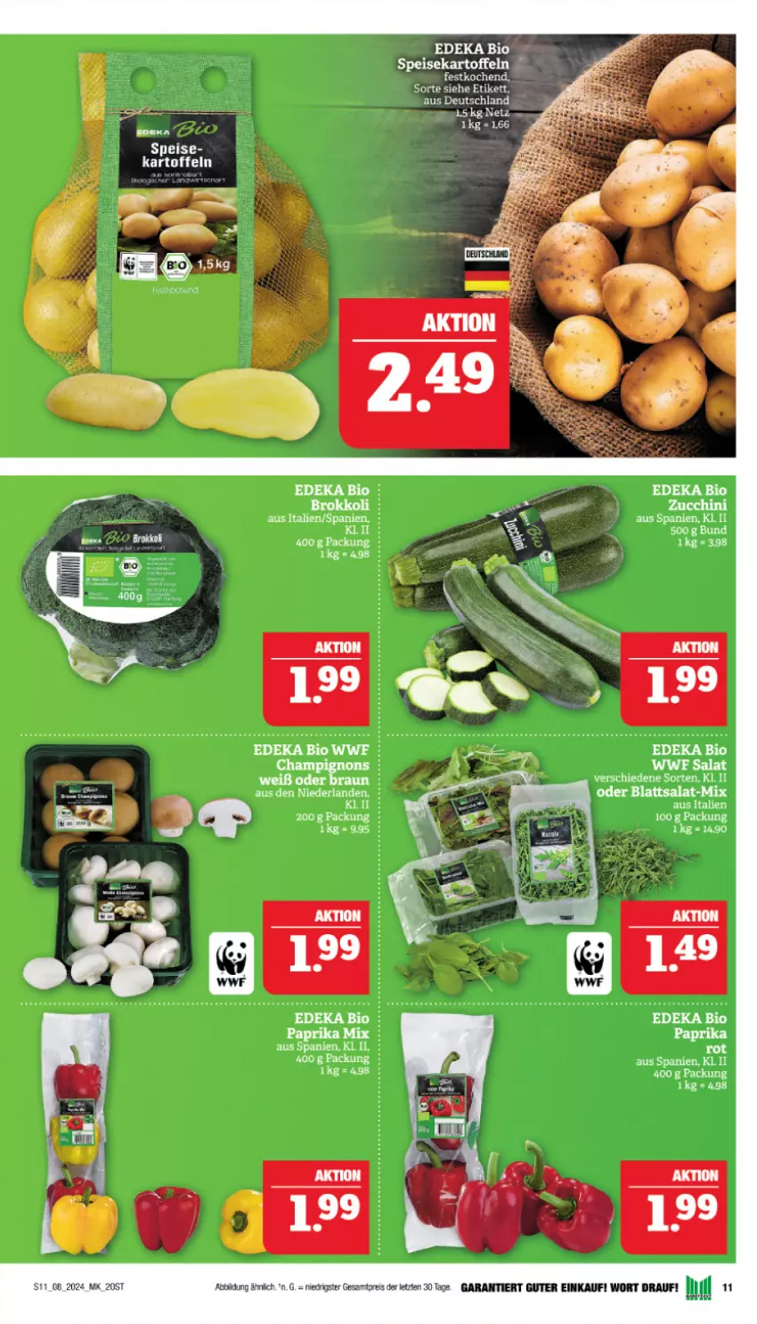 Aktueller Prospekt Marktkauf - Prospekt - von 18.02 bis 24.02.2024 - strona 11 - produkty: bio, brokkoli, champignon, champignons, deka, edeka bio, eis, kartoffel, kartoffeln, reis, salat, Ti, ZTE, zucchini