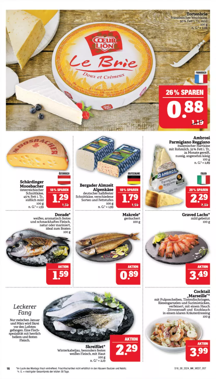 Aktueller Prospekt Marktkauf - Prospekt - von 18.02 bis 24.02.2024 - strona 16 - produkty: Bau, bergader, braten, cocktail, Dorade, dressing, eis, elle, filet, fisch, fleisch, frischfisch, Graved Lachs, hartkäse, ideal zum braten, italienischer hartkäse, Käse, knoblauch, kräuter, lachs, mac, mars, milch, natur, nuss, parmigiano, parmigiano reggiano, reggiano, reis, ring, saft, Schärdinger, schnittkäse, Spezi, Ti, Tintenfischringe, tisch, zitrone, zitronen, zitronensaft, ZTE