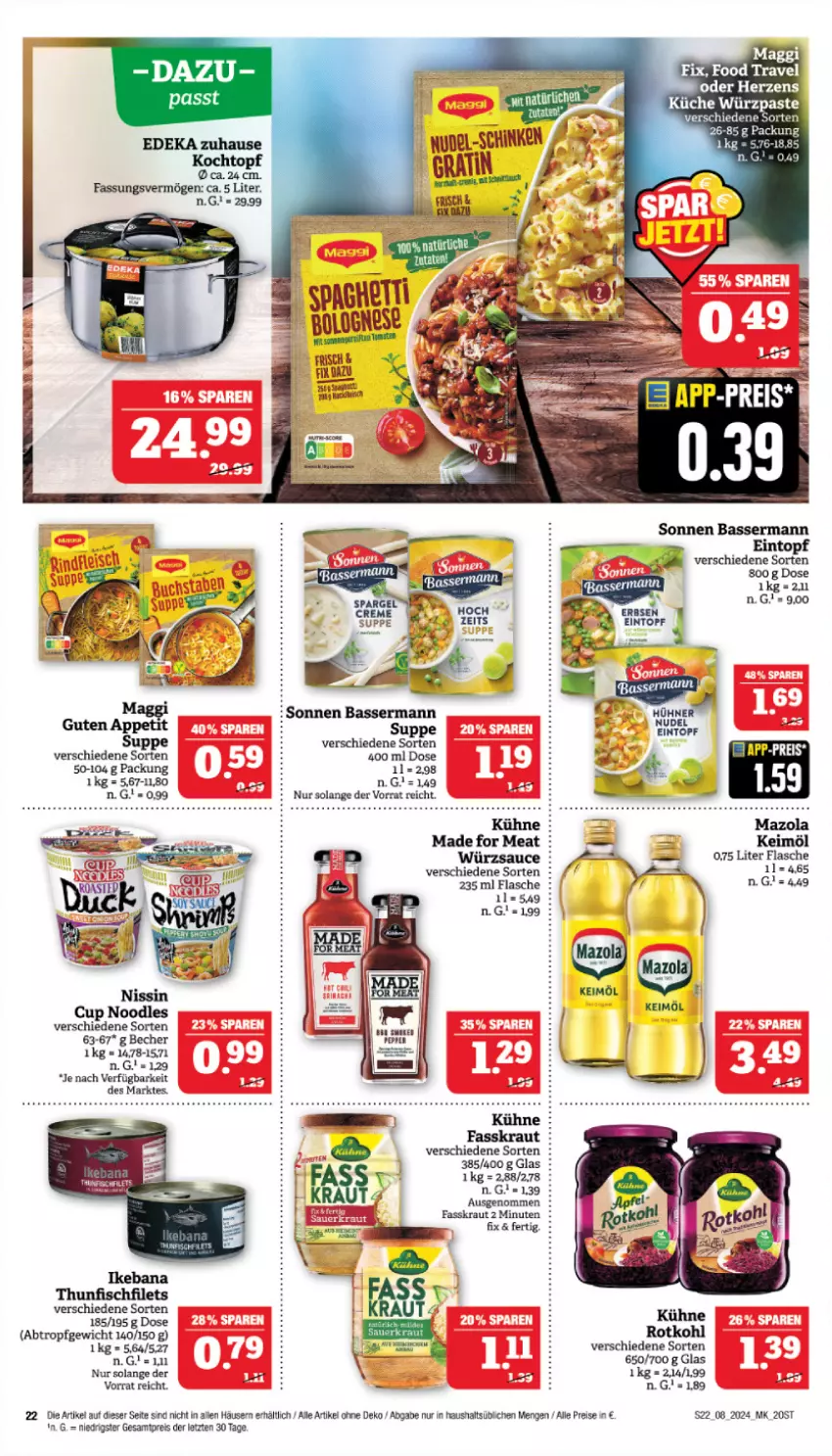 Aktueller Prospekt Marktkauf - Prospekt - von 18.02 bis 24.02.2024 - strona 22 - produkty: Becher, deka, eintopf, eis, erbsen, filet, filets, fisch, flasche, hühner, keimöl, Kochtopf, Kraut, Kühne, maggi, Nissin, nudel, reis, rotkohl, sauce, suppe, thunfisch, Ti, topf, würzsauce, ZTE